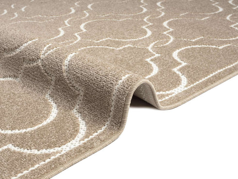 Outdoor Teppich Wetterfest Waschbar im modernen Florentiner Design | Für Drinnen und Draußen | Terrasse Balkon Garten Wohnzimmer Badezimmer Küche | Beige Florentiner